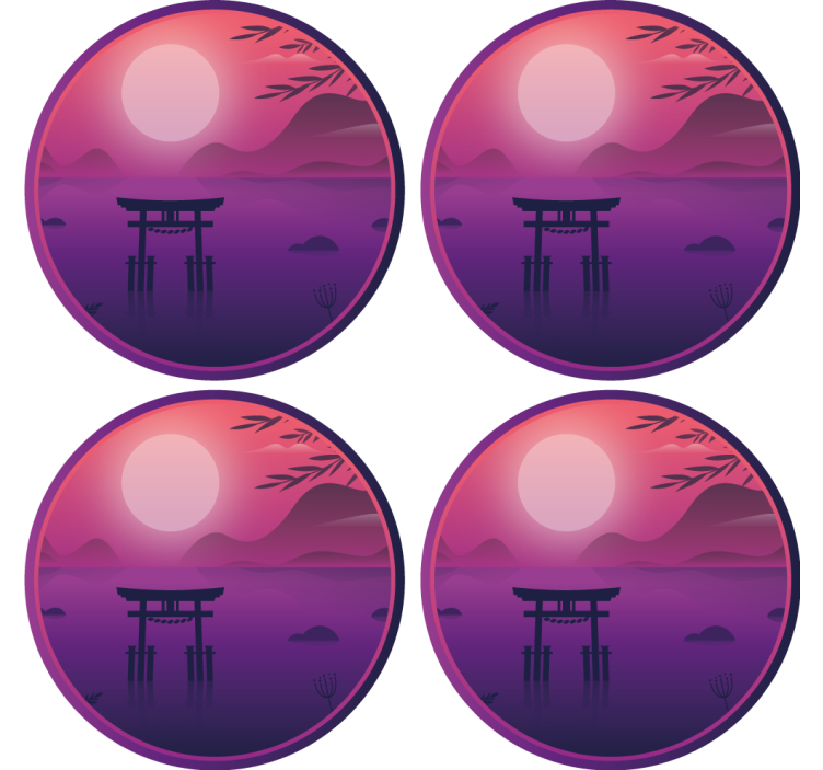 Japanese purple landscape vintage coaster - TenStickers