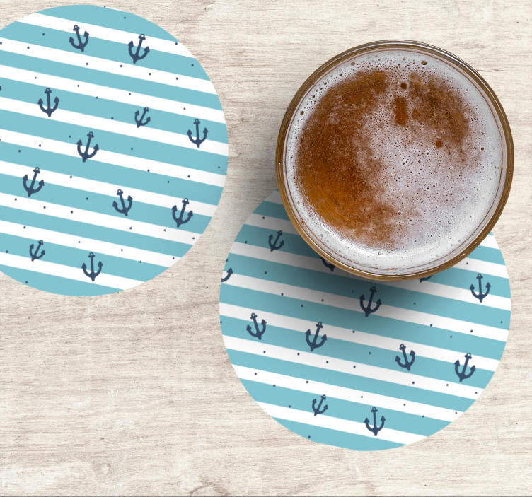 Beer mats nautical stripe anchor design - TenStickers
