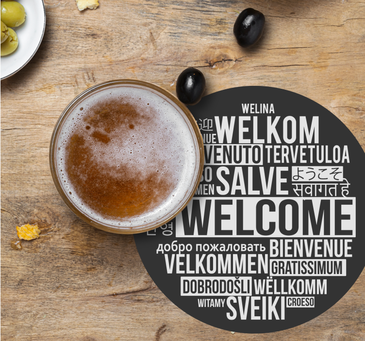 Beer mats welcome multilingual greeting - TenStickers
