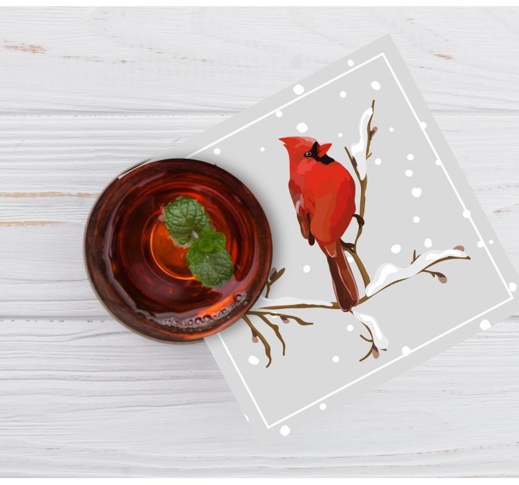 Christmas coaster cardinal on snowy branch - TenStickers