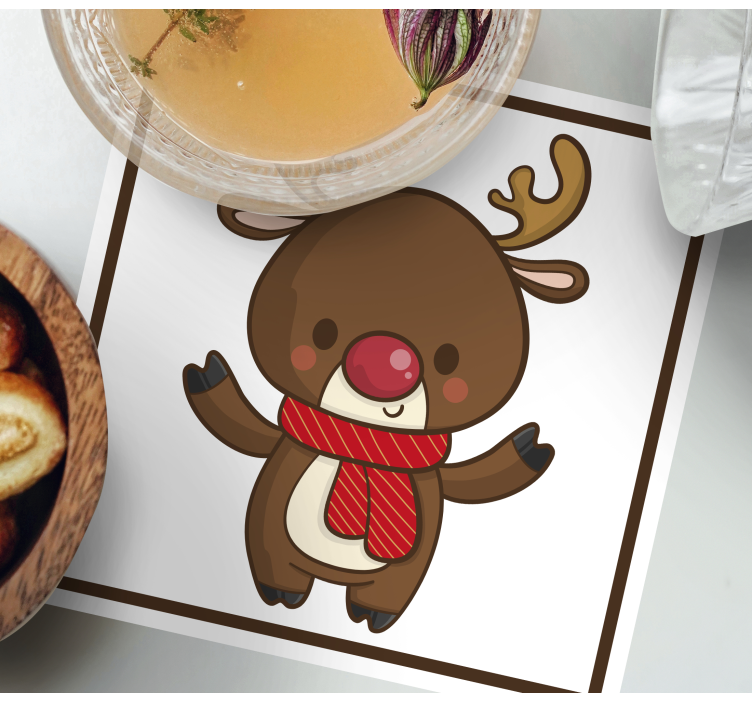 Christmas coaster cheerful reindeer with scarf - TenStickers