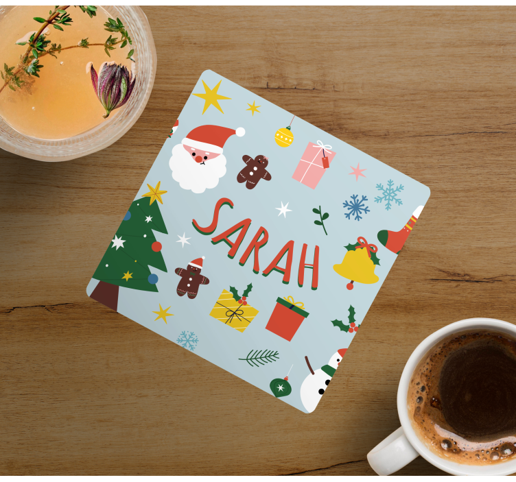 Christmas coaster featuring santa and gifts - TenStickers