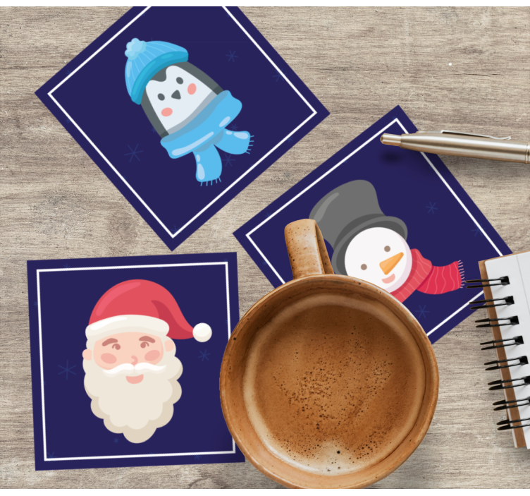 Christmas coaster featuring santa and snowmen faces - TenStickers