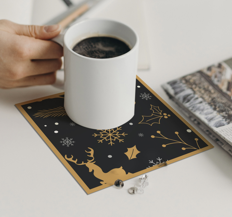 Christmas coaster gold reindeer and snowflakes - TenStickers
