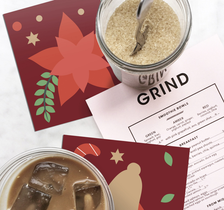 Christmas coaster poinsettia and bell design - TenStickers