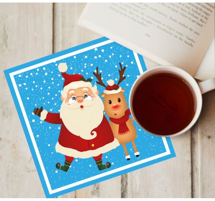 Christmas coaster santa and reindeer - TenStickers