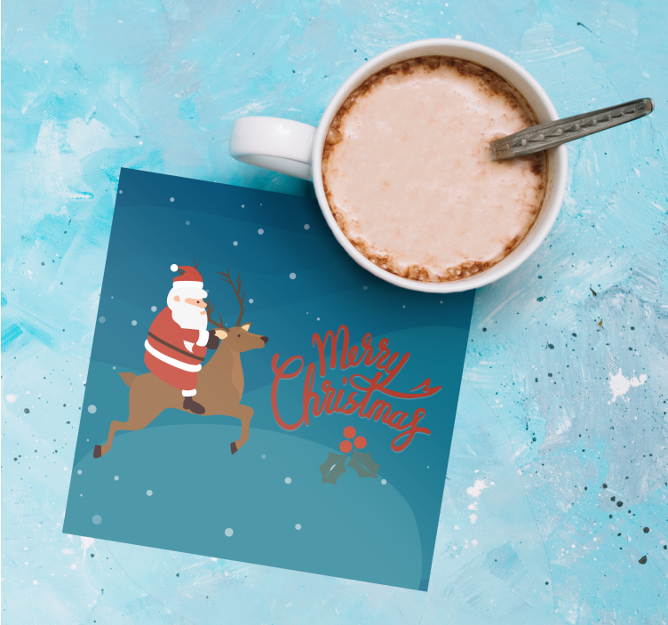Christmas coaster santa on reindeer - TenStickers