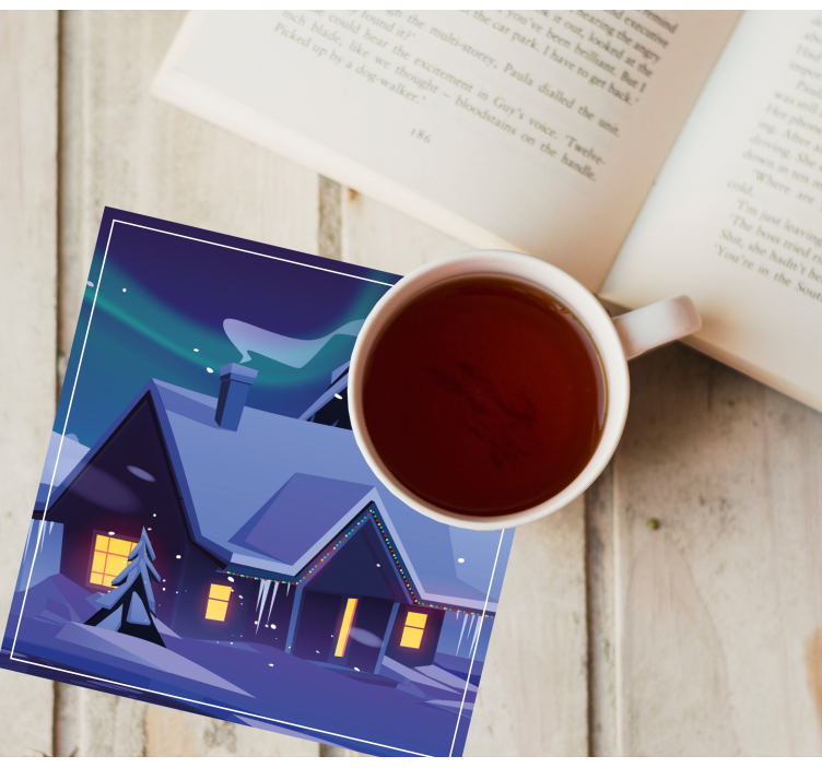 Christmas coaster snowy cabin with lights - TenStickers