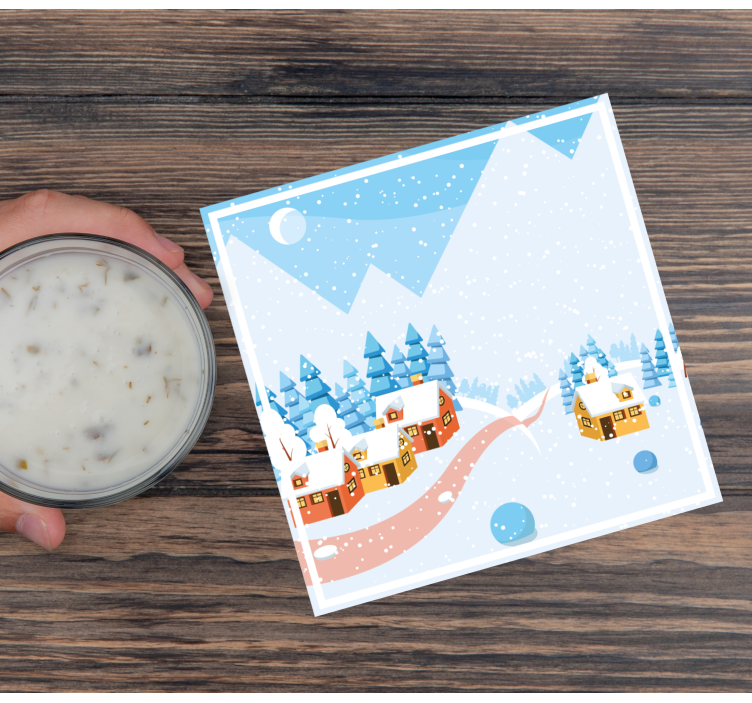 Christmas coaster snowy village scene - TenStickers