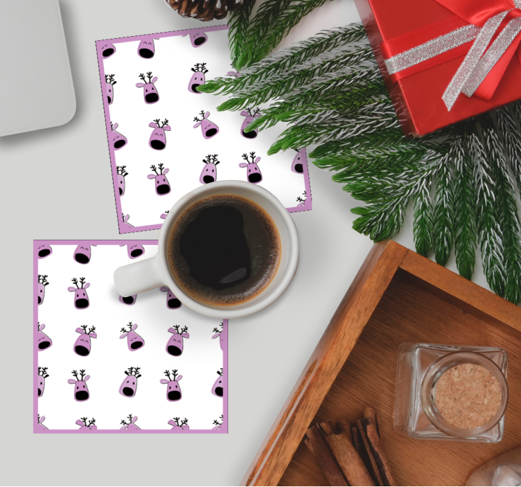 Christmas coaster with playful reindeer faces - TenStickers