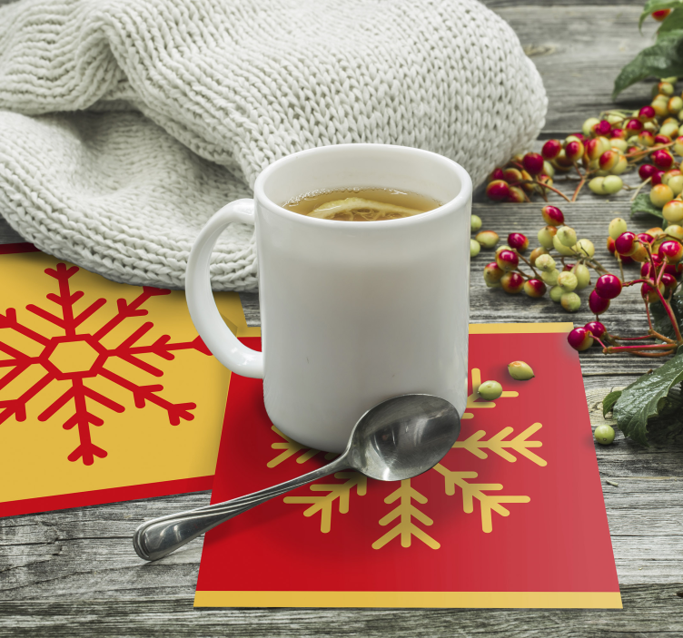 Christmas coaster with red and yellow snowflake design - TenStickers