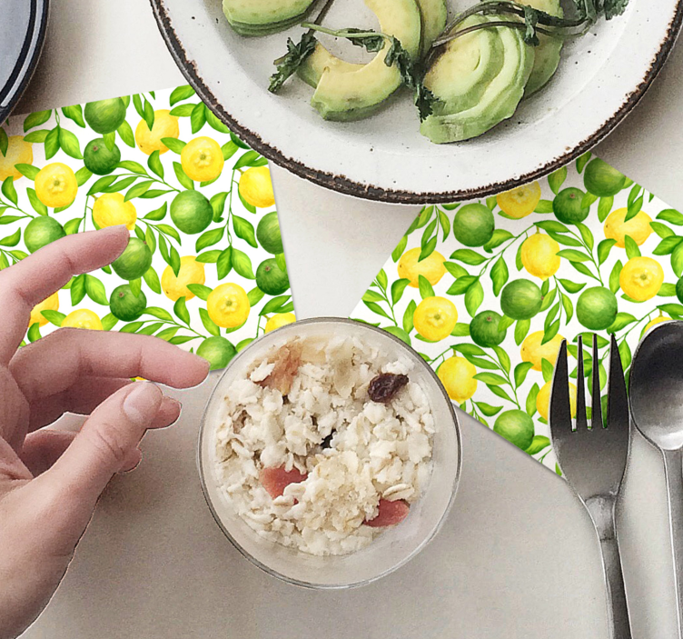 Coasters with vibrant citrus floral design - TenStickers