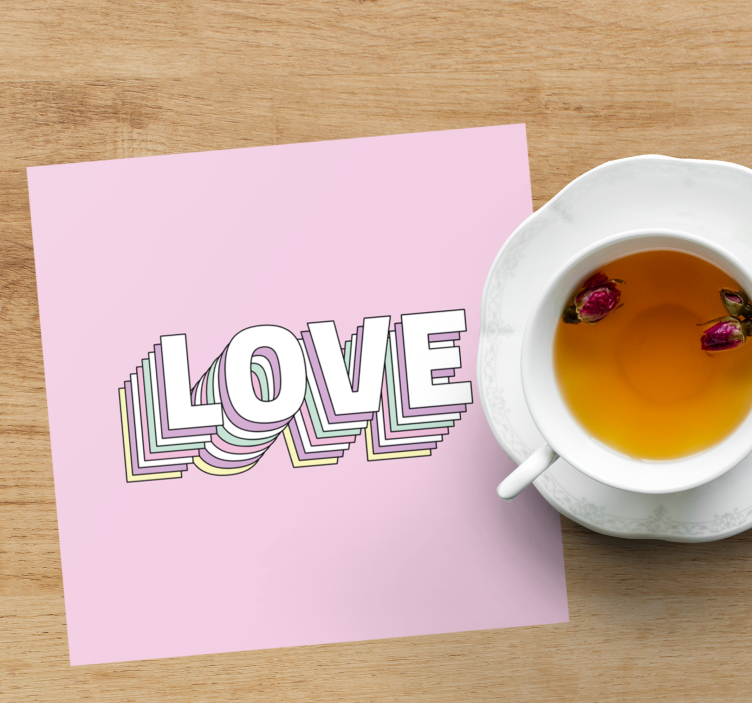 Pink and white love typography text coasters - TenStickers
