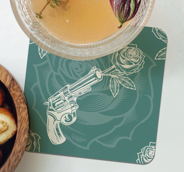 Geek coasters revolver with rose design - TenStickers