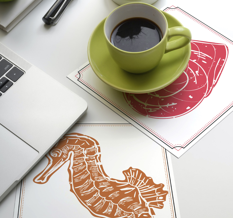 Geek coasters with seahorse and shell art - TenStickers