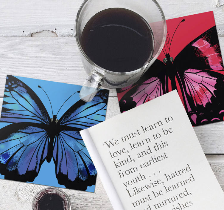 Geek coasters with vibrant butterfly designs - TenStickers