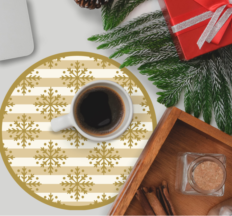 Gold snowflakes beige stripes christmas coaster - TenStickers