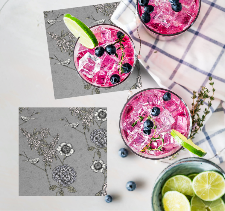 Grey vintage twigs with birds vintage coaster - TenStickers