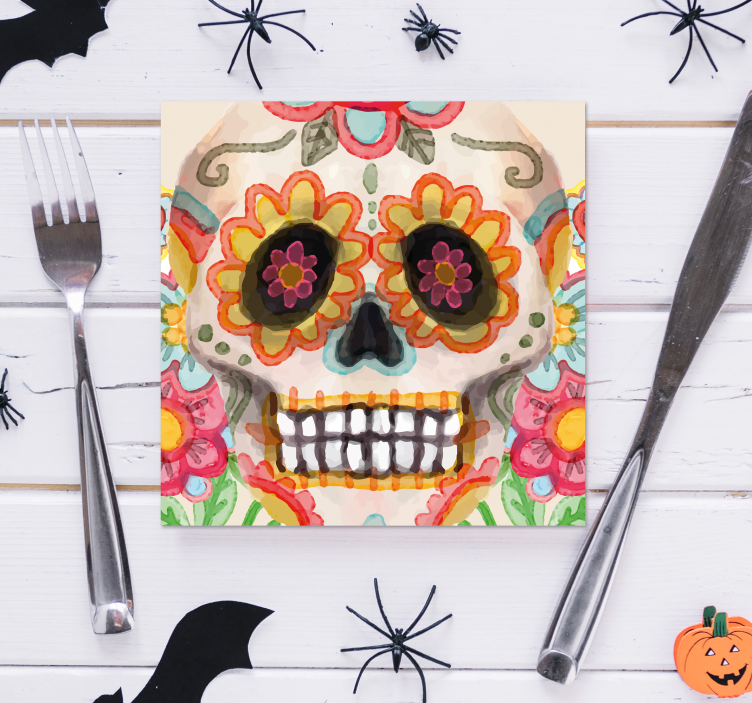 Halloween coaster colorful sugar skull - TenStickers