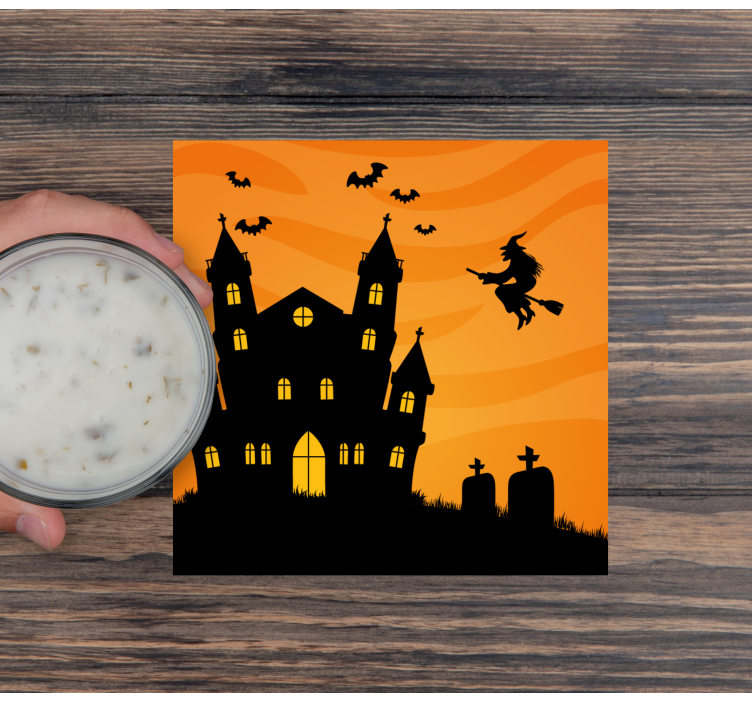 Halloween coaster haunted house silhouette - TenStickers