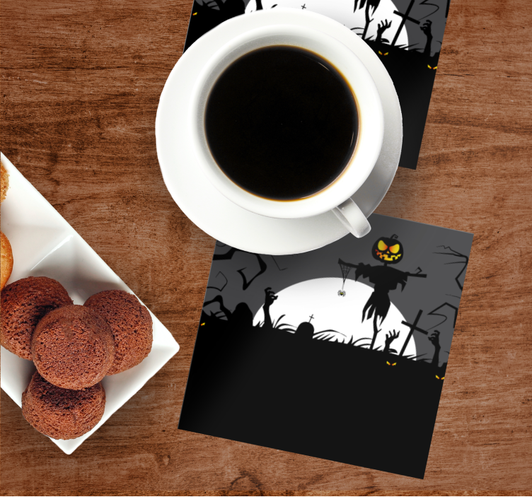 Halloween coaster scarecrow and pumpkin design - TenStickers