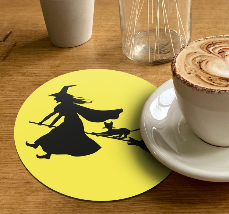 Halloween coaster witch on broomstick - TenStickers