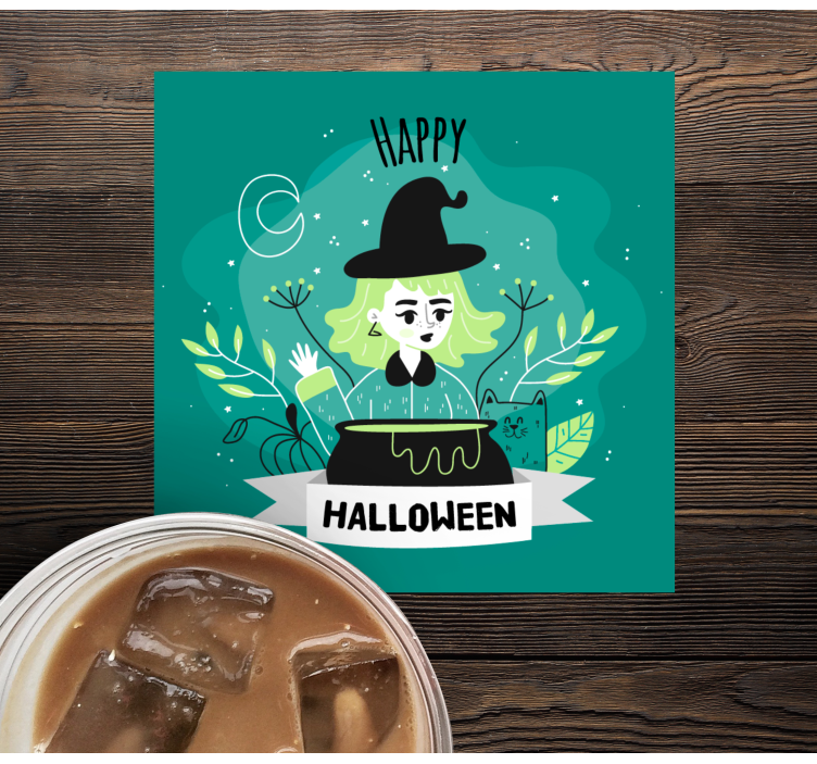 Halloween coaster witch with cauldron - TenStickers