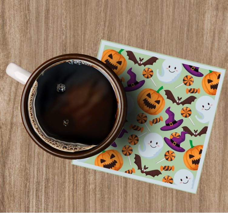 Halloween coaster with pumpkins and ghosts design - TenStickers
