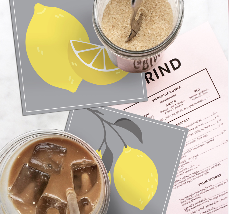 Lemon illustrations coasters set - TenStickers