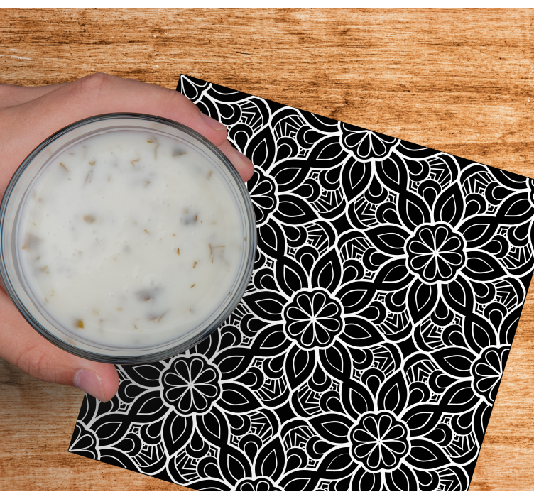 Modern black and white floral modern coaster - TenStickers