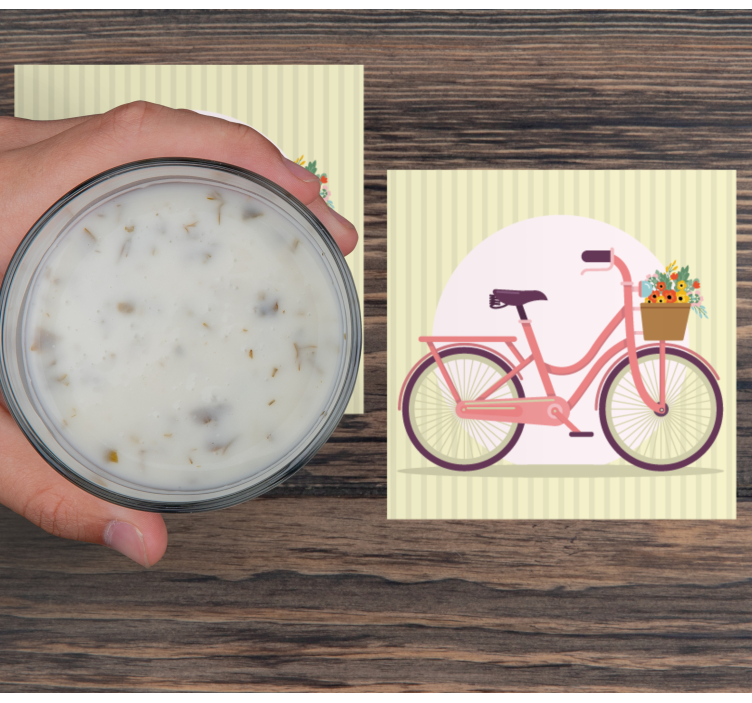 Modern coasters pink bicycle with flowers - TenStickers