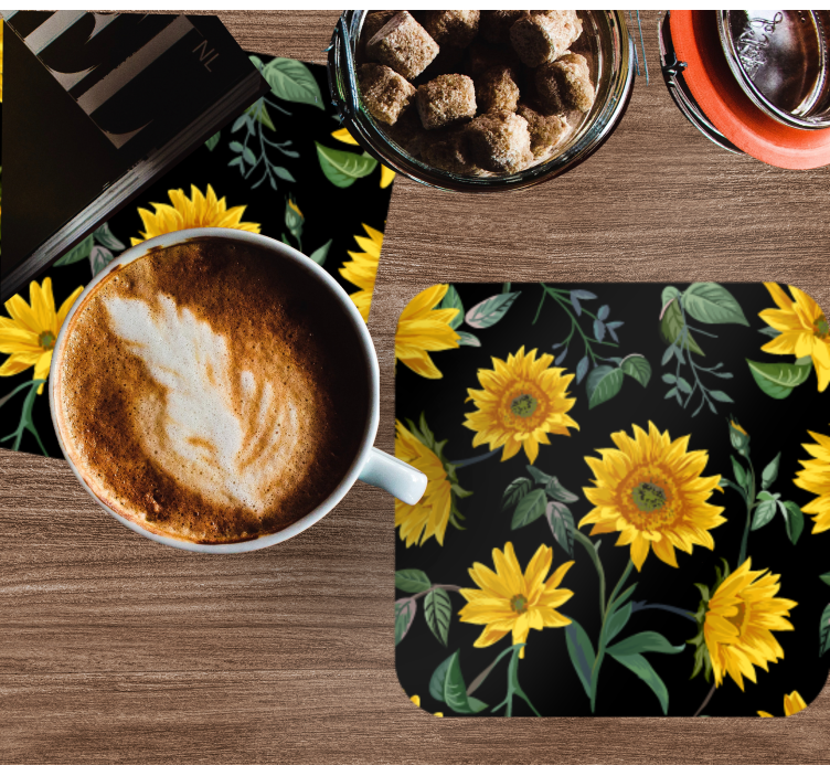 Modern coasters sunflower floral design - TenStickers