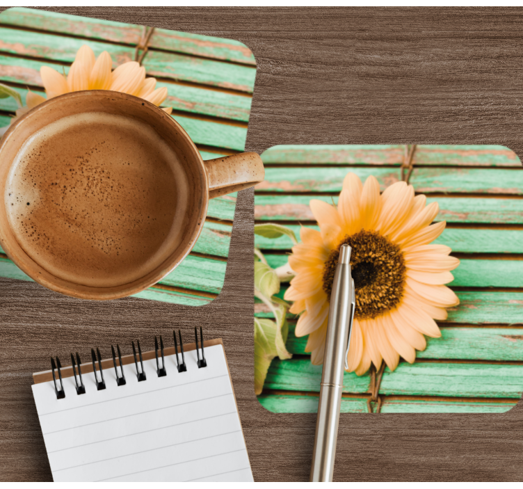 Modern coasters sunflower on green background - TenStickers