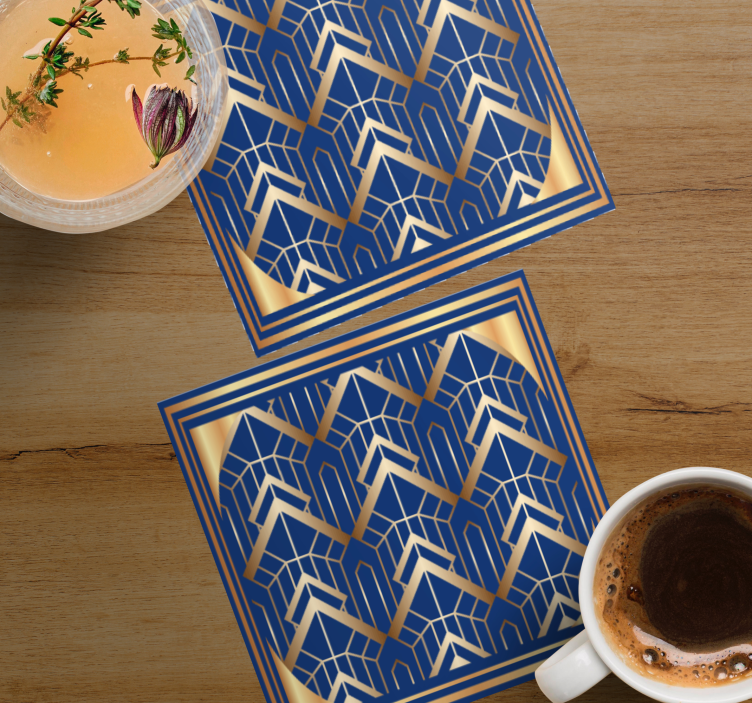 Modern coasters with geometric blue and gold design - TenStickers