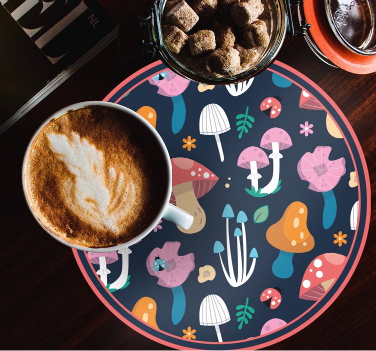 Mushroom and ladybugs pattern modern coaster - TenStickers