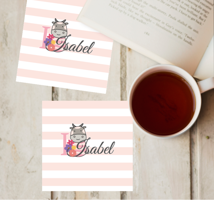 Personalisable coasters personalized floral cow design - TenStickers