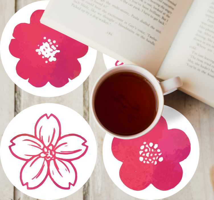 Red cherry blossom modern coaster - TenStickers