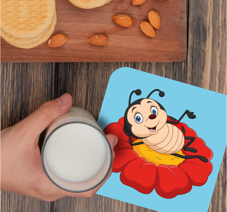 Red flower with little cap modern coaster - TenStickers