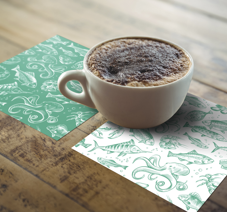 Seafood pattern artwork coasters - TenStickers