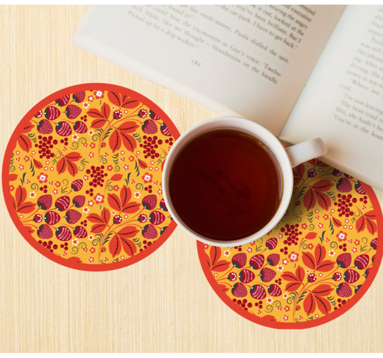 Strawberry Russian folk pattern modern coaster - TenStickers