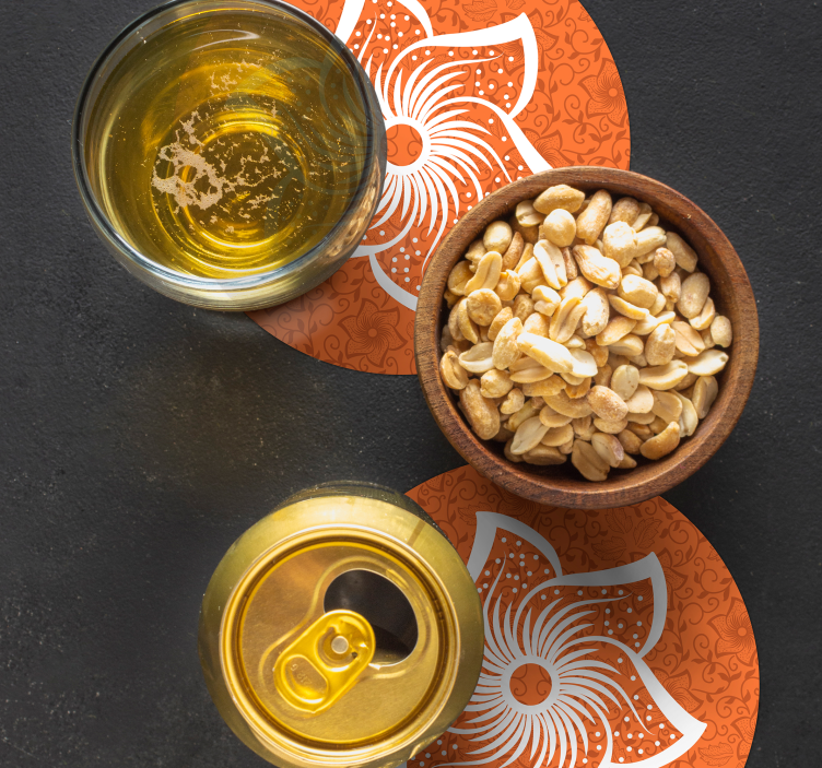 Stylish orange flora beer mats - TenStickers