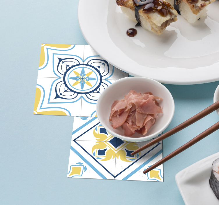 Tile coasters with geometric tile patterns - TenStickers