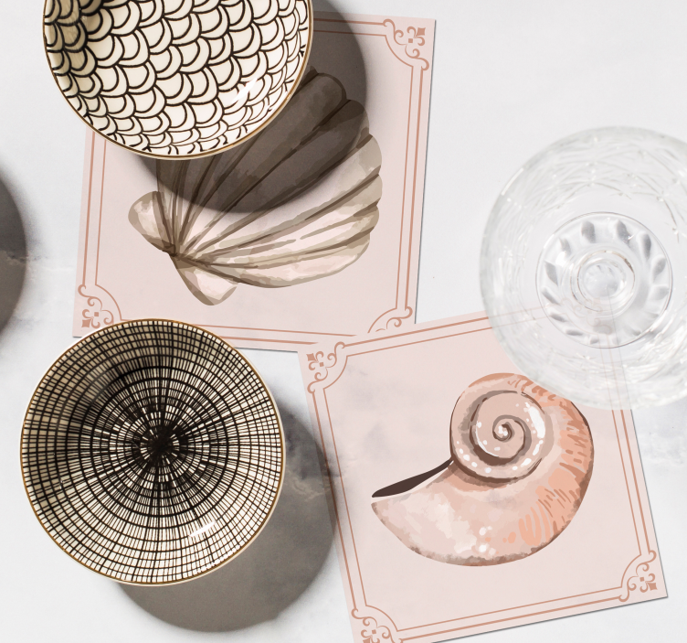 Vintage coasters with chic shell designs - TenStickers
