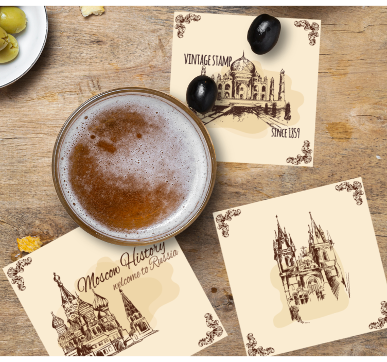 Vintage coasters with historic landmark designs - TenStickers