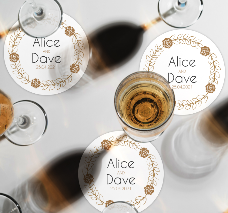 Wedding coasters floral wreath custom design - TenStickers