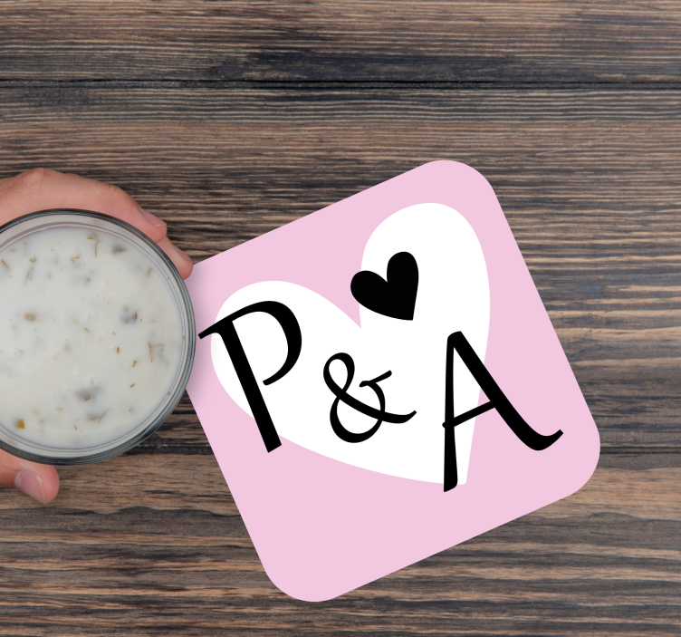 Wedding coasters with heart motif initials - TenStickers
