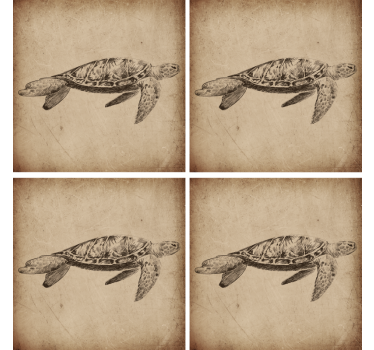 Sketch sea life turtle Illustration vintage coasters - TenStickers