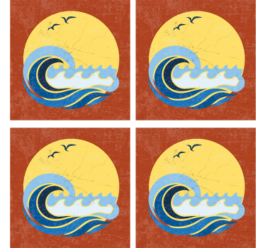Sun, Beach and Wave 70s coaster set - TenStickers
