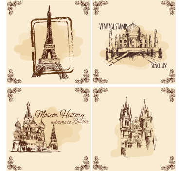 Vintage coasters with historic landmark designs - TenStickers