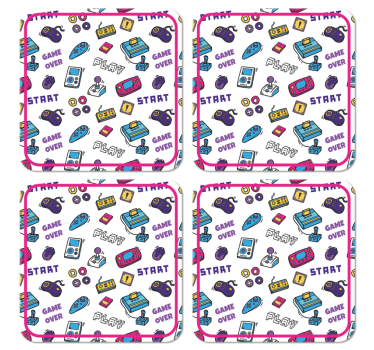 Gaming icons with game over text vintage coasters - TenStickers
